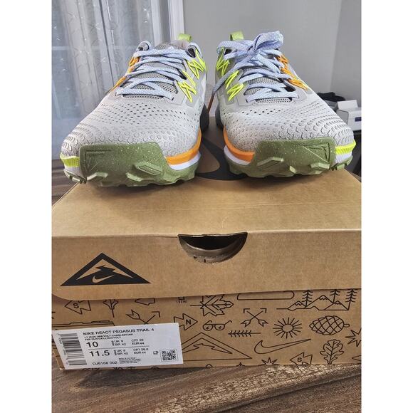 Nike React Pegasus Trail 4 Grey/Volt-Orange Running Shoe‎ DJ6158 002 Mens Sz 10 - Picture 6 of 16